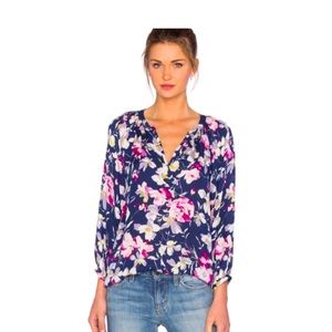 Joie McKenna Silk Blouse (XS) - Navy Blue and Pink Floral